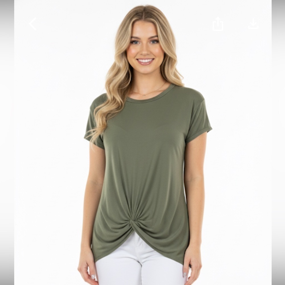Olive green top by Botanique with side knot; Size Small